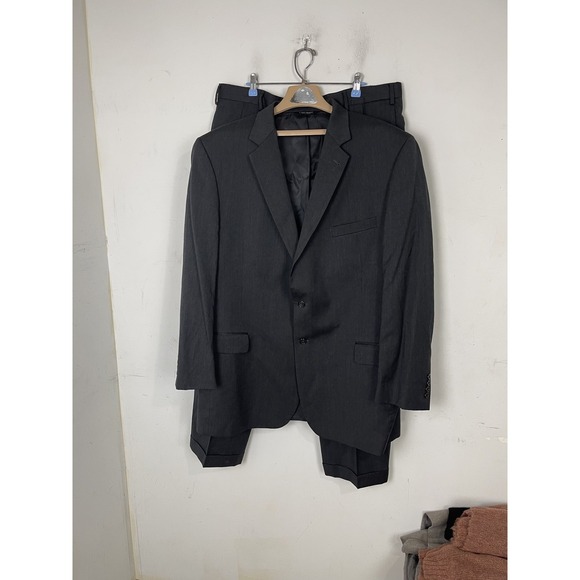 Men's Jos A Bank 100% Wool Suit Blazer Pants Set 48L 35x29 Charcoal Gray